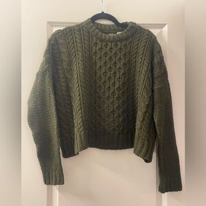 BDG Green Crew Neck Sweater with Cable Knit wool blend